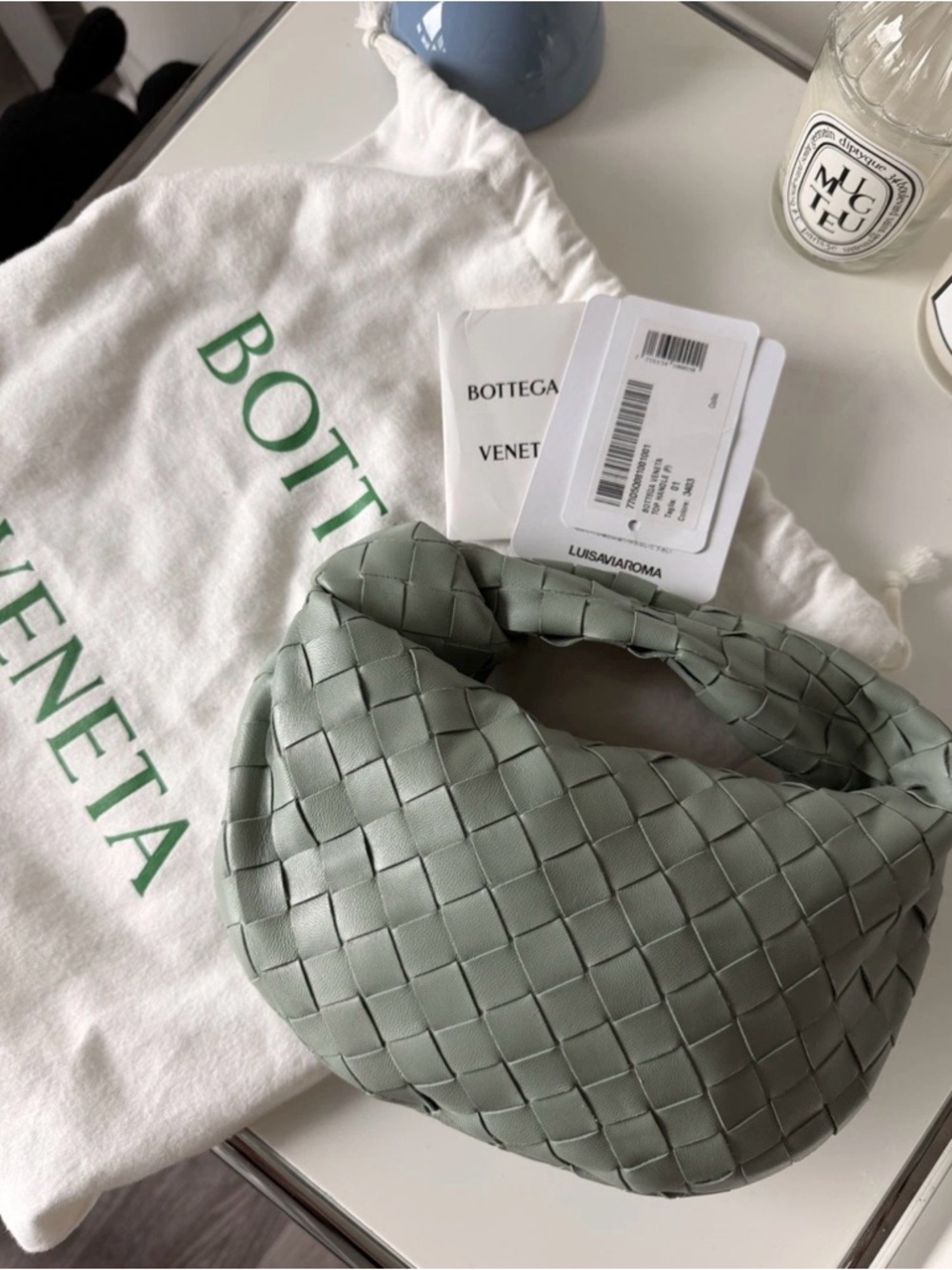 Bottega Veneta Sage Green Intrecciato Mini Jodie Shoulder Bag